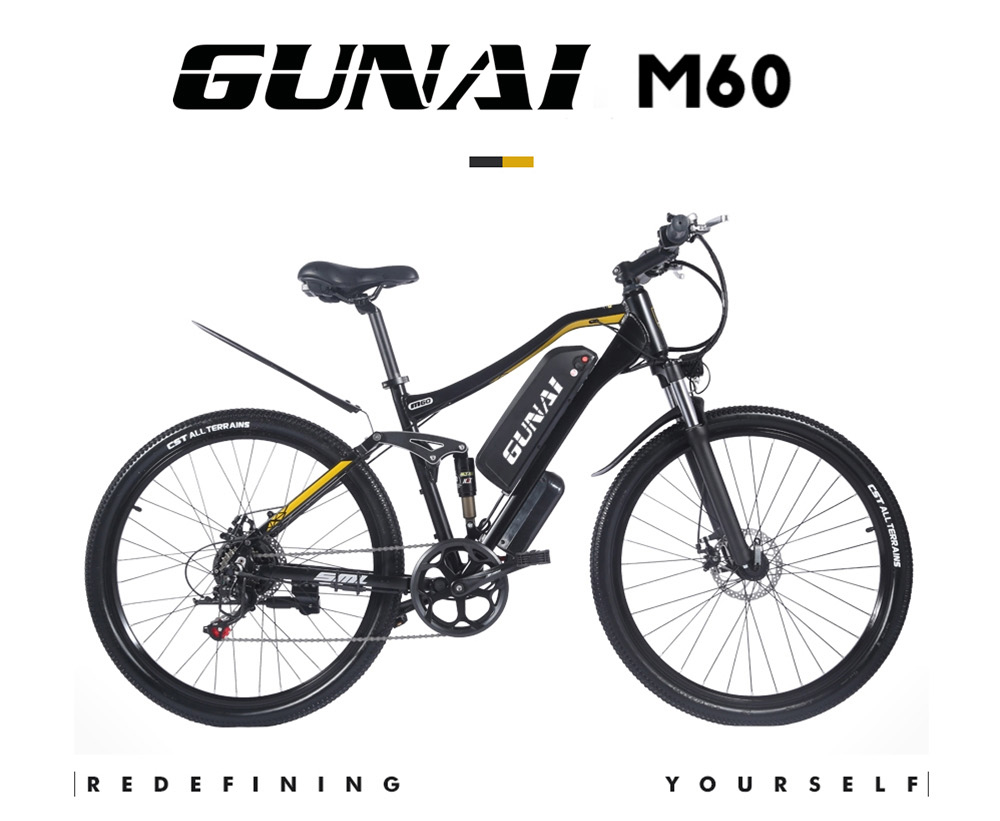 GUNAI M60 500W 48V 15Ah 27*1.95'' Electric Bicycle 35km/h Max Speed 35-45km Mileage Range 120kg Max Load - Black