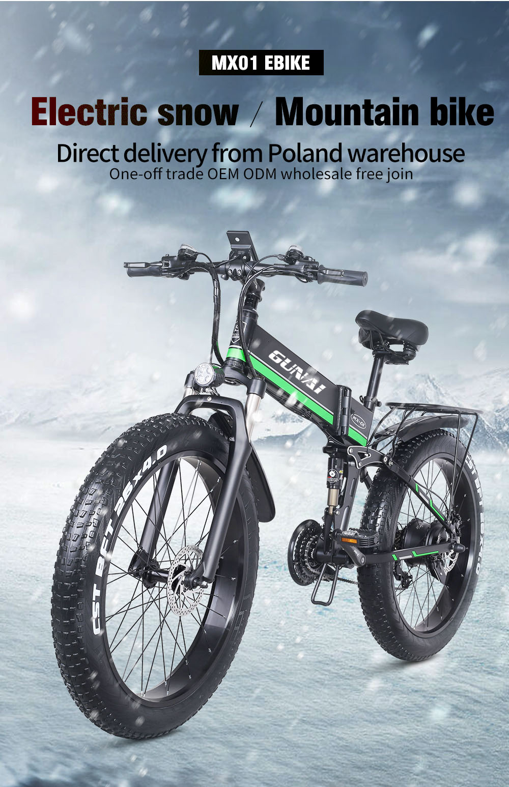 GUNAI MX01 1000W 48V 12.8Ah 26'' Electric Bicycle 40km/h Max Speed 40-50km Mileage Range 150kg Max Load - Red