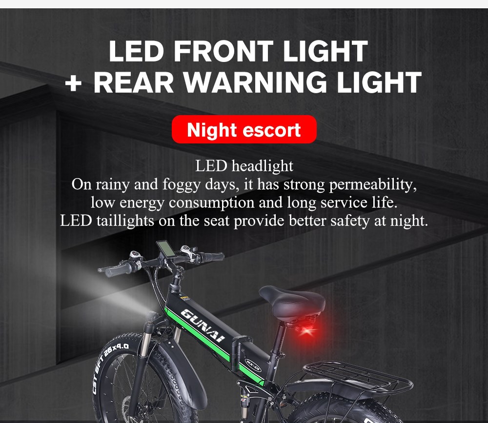 GUNAI MX01 1000W 48V 12.8Ah 26'' Electric Bicycle 40km/h Max Speed 40-50km Mileage Range 150kg Max Load - Red