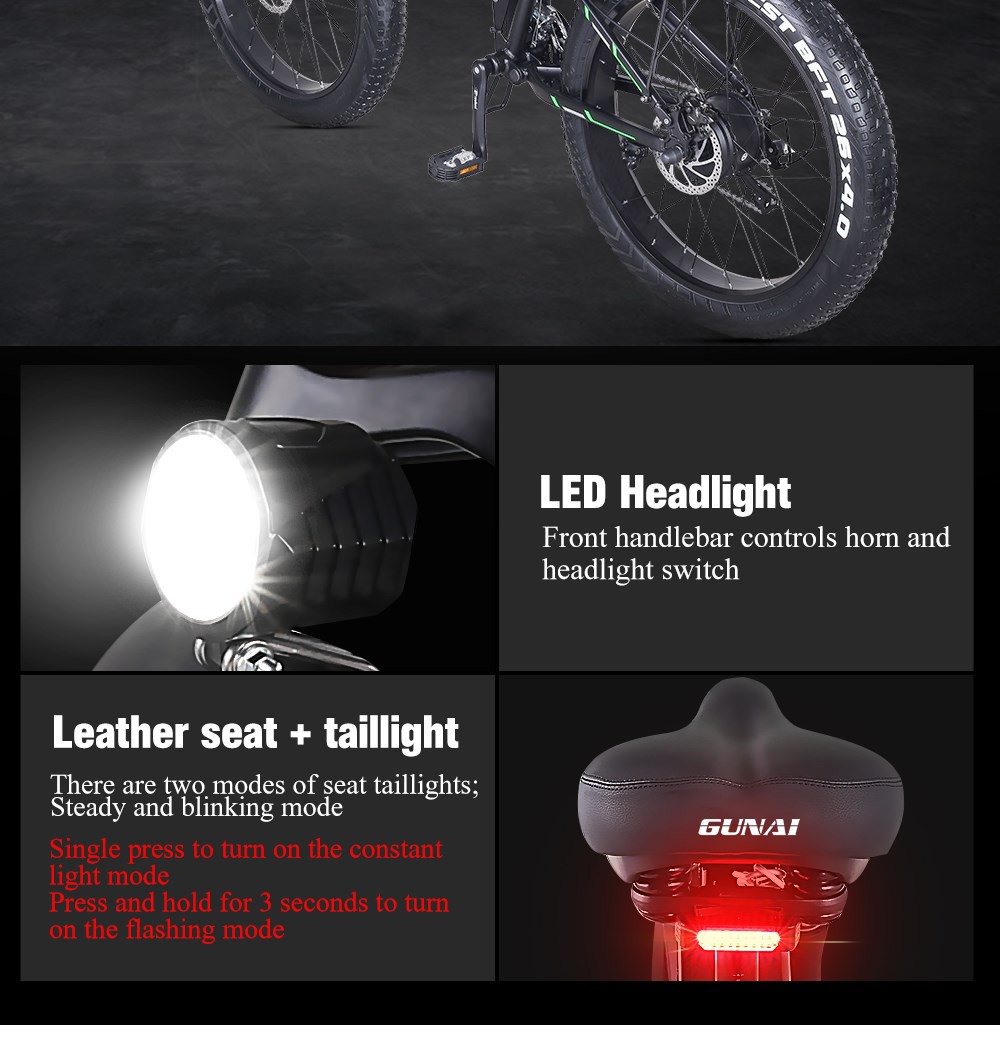 GUNAI MX01 1000W 48V 12.8Ah 26'' Electric Bicycle 40km/h Max Speed 40-50km Mileage Range 150kg Max Load - Red