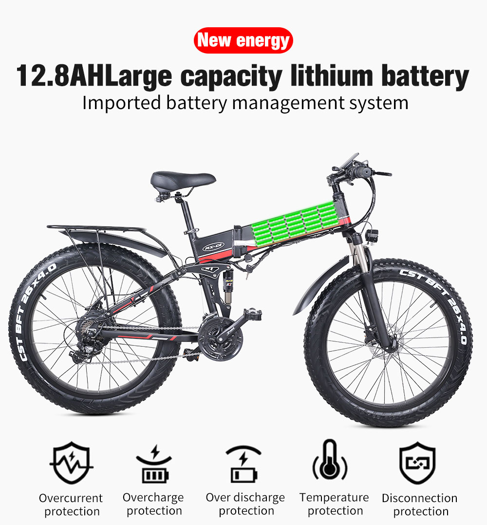 GUNAI MX01 1000W 48V 12.8Ah 26'' Electric Bicycle 40km/h Max Speed 40-50km Mileage Range 150kg Max Load - Red