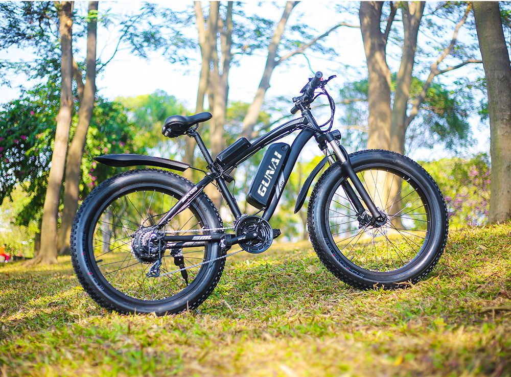 GUNAI MX02S Electric Bicycle 26*4.0 Inch Fat Tires 1000W 48V 17Ah 40Km/h Max Speed 40-50km Mileage Range 150KG Max Load Shimano 7 Speed - Black 26 GUNAI MX02S 1000W 48V 17Ah 26'' Electric Bicycle 40km/h Max Speed 40-50km Mileage Range 150kg Max Load - Black