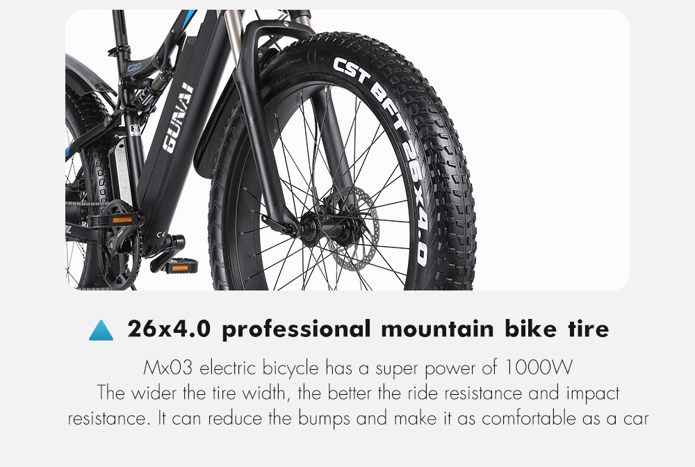 GUNAI MX03 1000W 48V 17Ah 26'' Electric Bicycle 40km/h Max Speed 40-50km Mileage Range 150kg Max Load - Black
