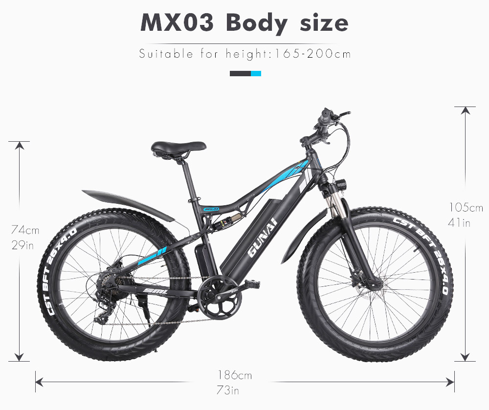 GUNAI MX03 1000W 48V 17Ah 26'' Electric Bicycle 40km/h Max Speed 40-50km Mileage Range 150kg Max Load - Black