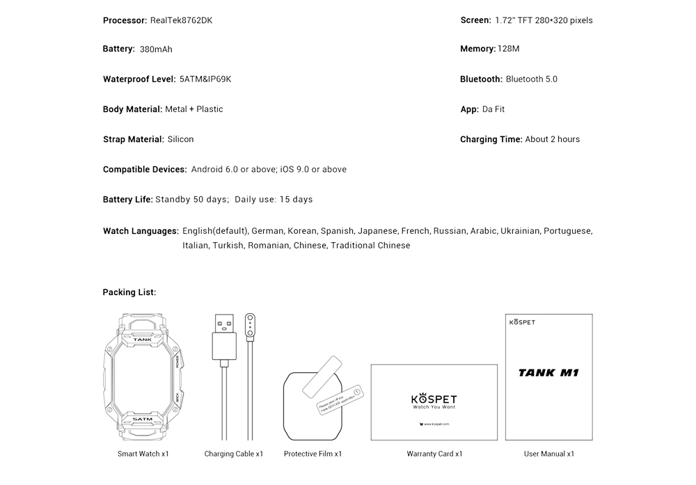 Green Camouflage Straps for KOSPET TANK M1 Smartwatch 22mm Width