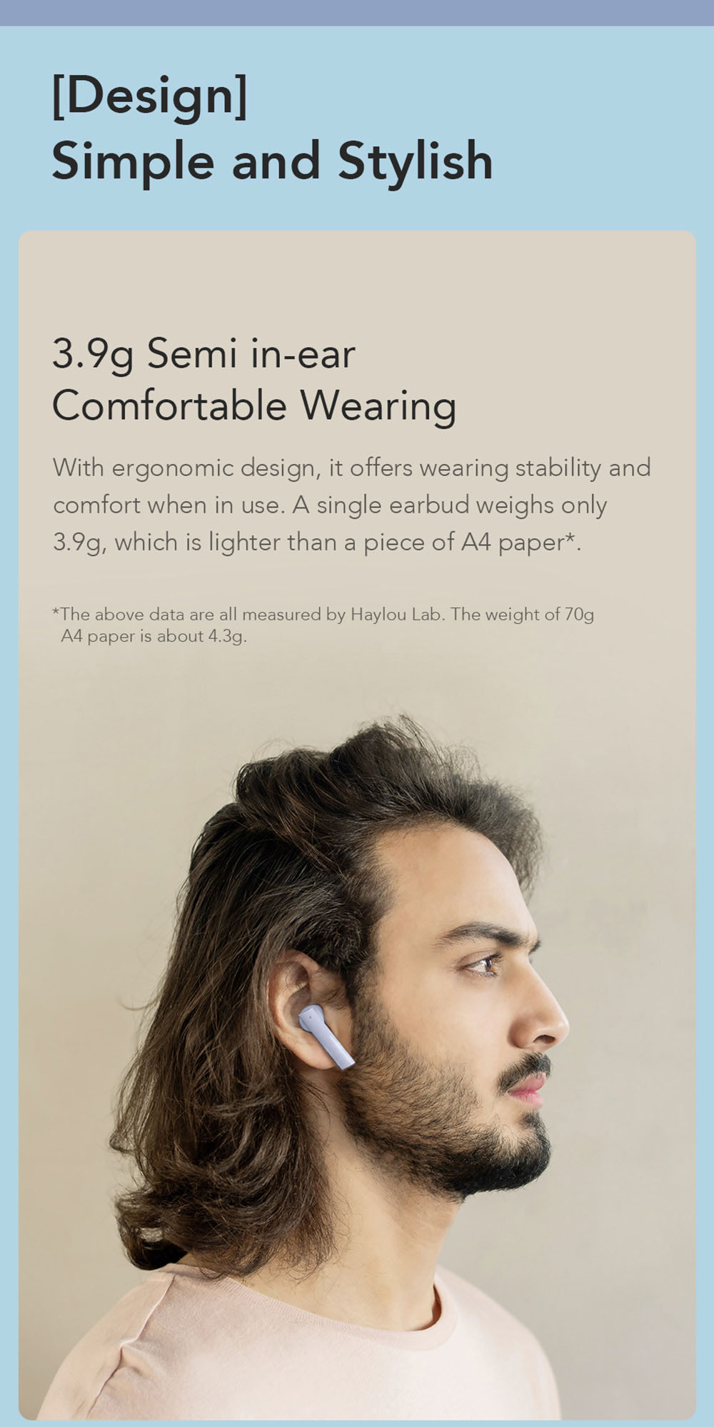 Haylou GT6 TWS Bluetooth 5.2 Wireless Half-in Ear Earbuds AAC HiFi Stero Bass Low Latency Smart Touch Type-C Purple
