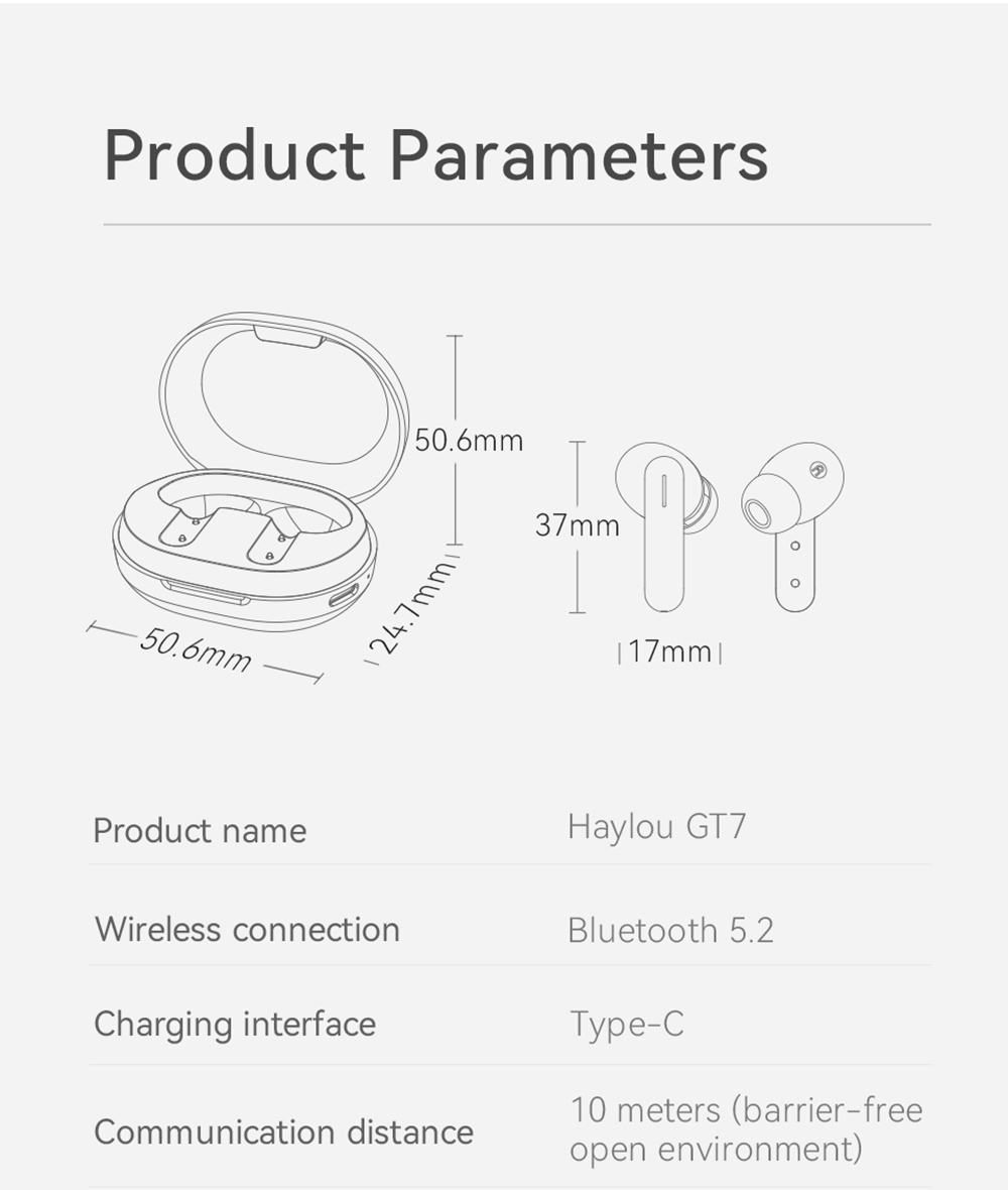 Haylou GT7 Wireless Bluetooth Earphone TWS Earbuds Noise Cancelling Headset Low-latency - Black