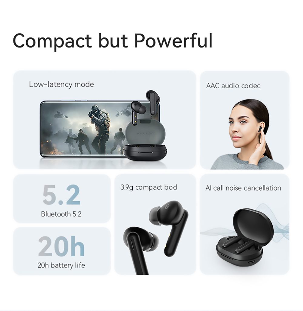 Haylou GT7 Wireless Bluetooth Earphone TWS Earbuds Noise Cancelling Headset Low-latency - Black