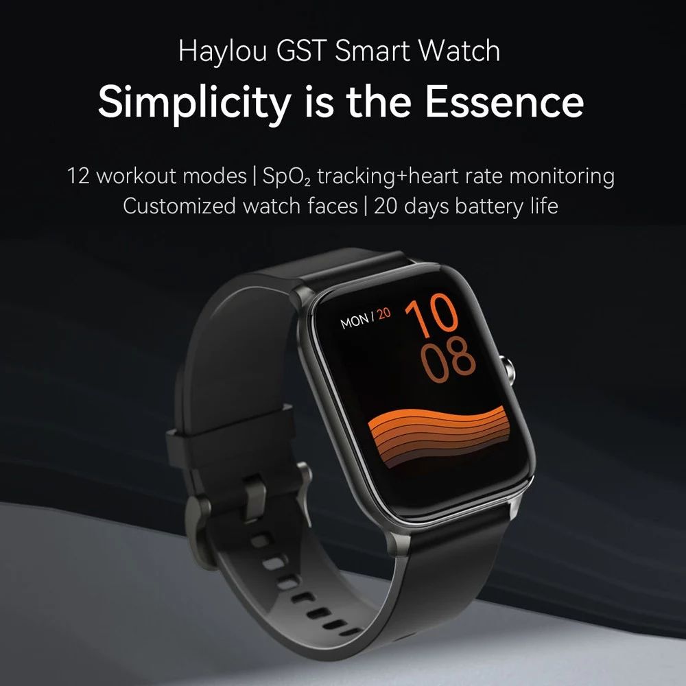 Haylou GST Smartwatch 12 Sports Modes Variable Watch Faces HD Large Screen Sports Watch - Black