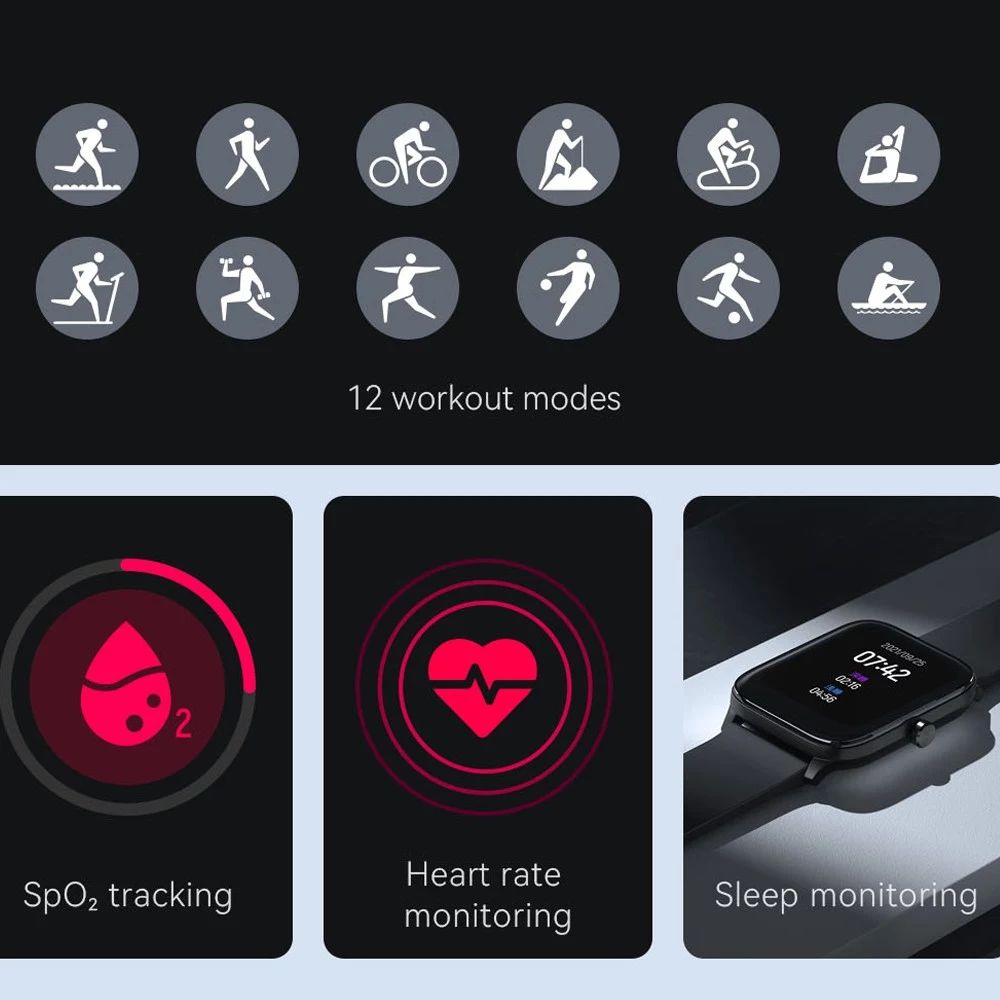 Haylou GST Smartwatch 12 Sports Modes Variable Watch Faces HD Large Screen Sports Watch - Black