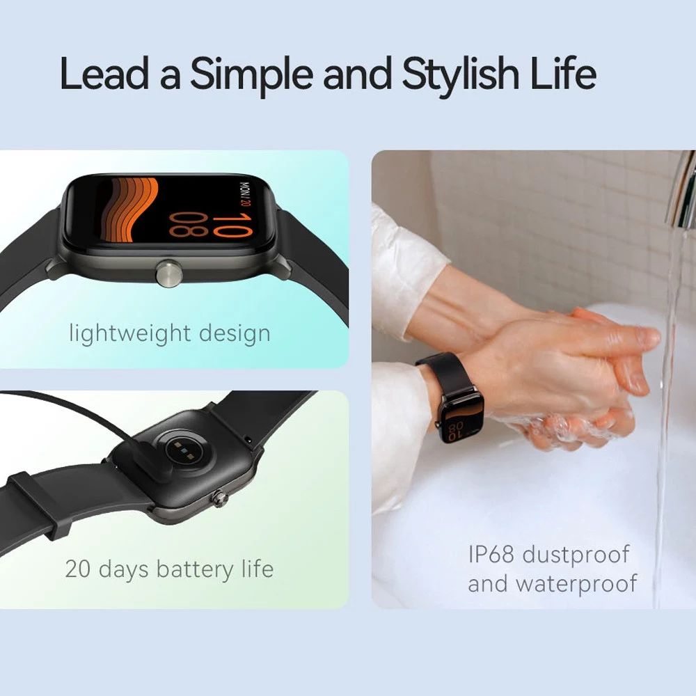 Haylou GST Smartwatch 12 Sports Modes Variable Watch Faces HD Large Screen Sports Watch - Black