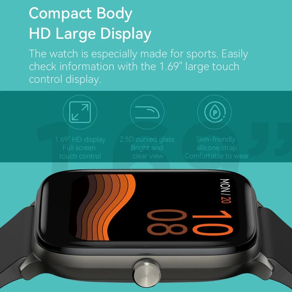 Haylou GST Smartwatch 12 Sports Modes Variable Watch Faces HD Large Screen Sports Watch - Black