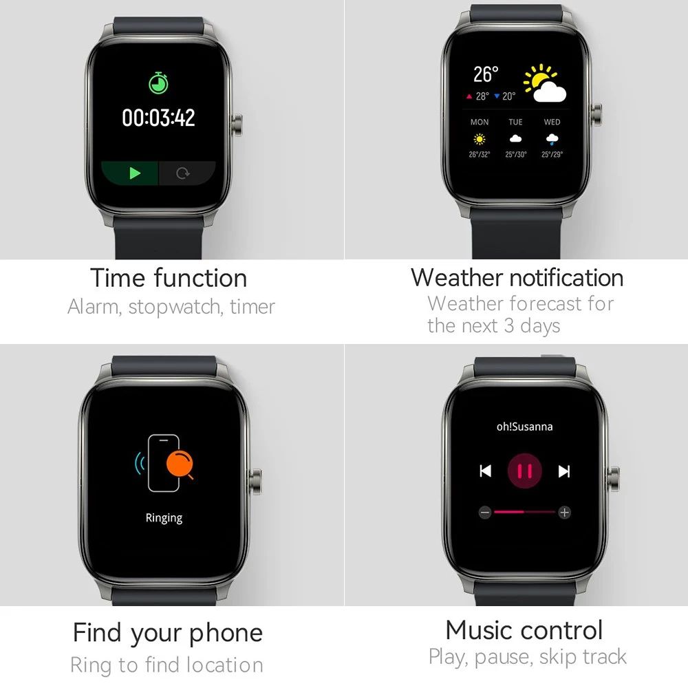 Haylou GST Smartwatch 12 Sports Modes Variable Watch Faces HD Large Screen Sports Watch - Black