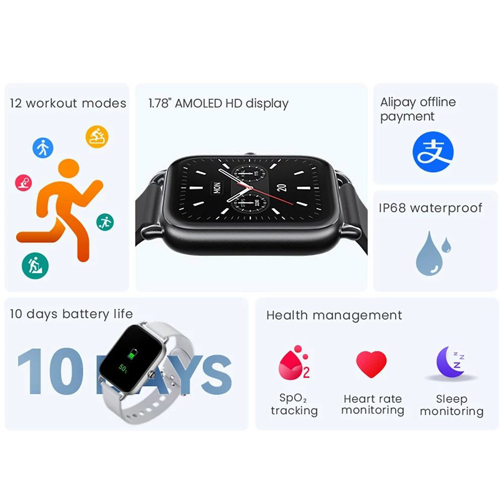 Haylou RS4 Smartwatch 12 Sports Modes Custom Watch Face Health Monitor Sports Watch - Black