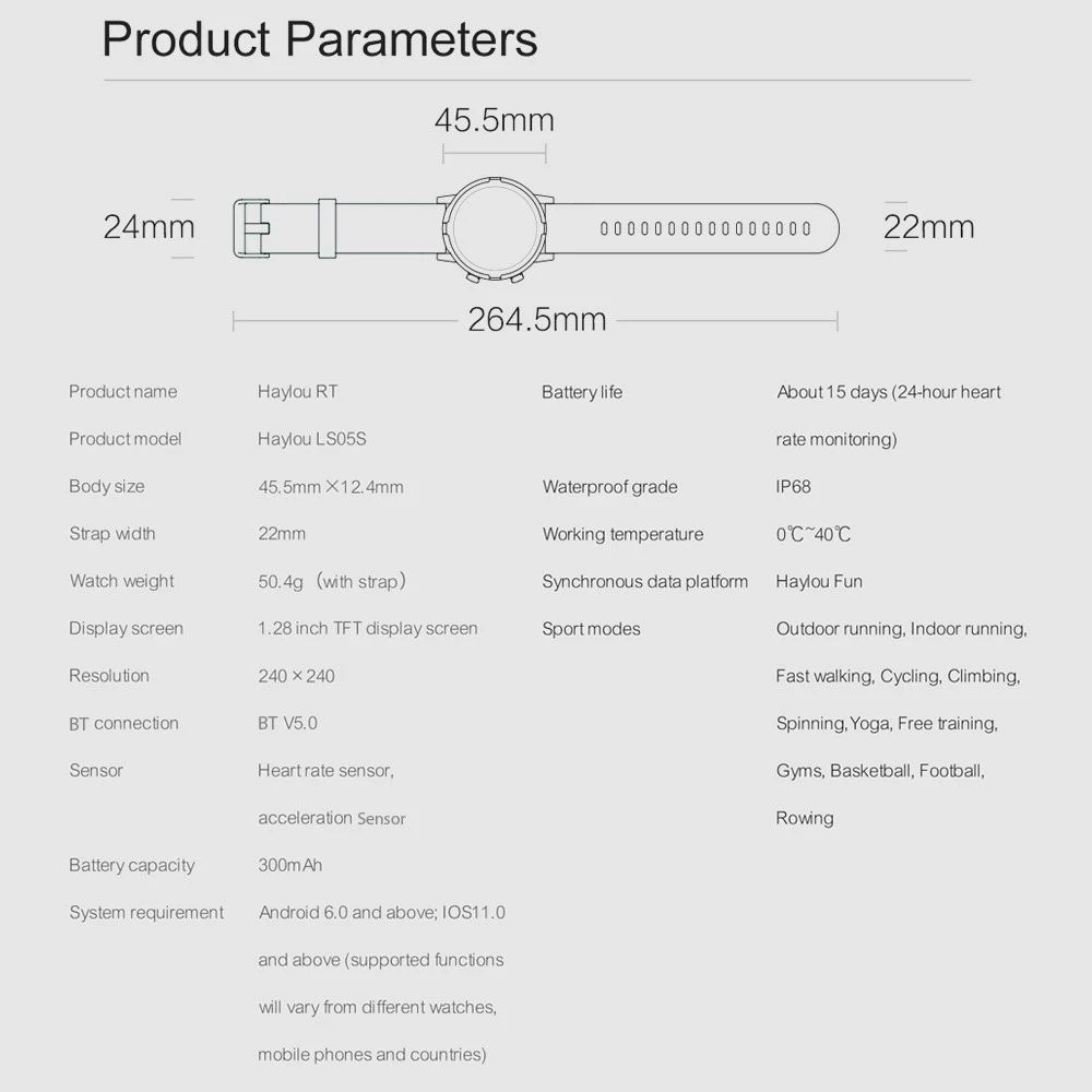 Haylou RT Smartwatch 12 Workout Modes Custom Watch Faces Health Monitor Fashion Sports Watch - Black