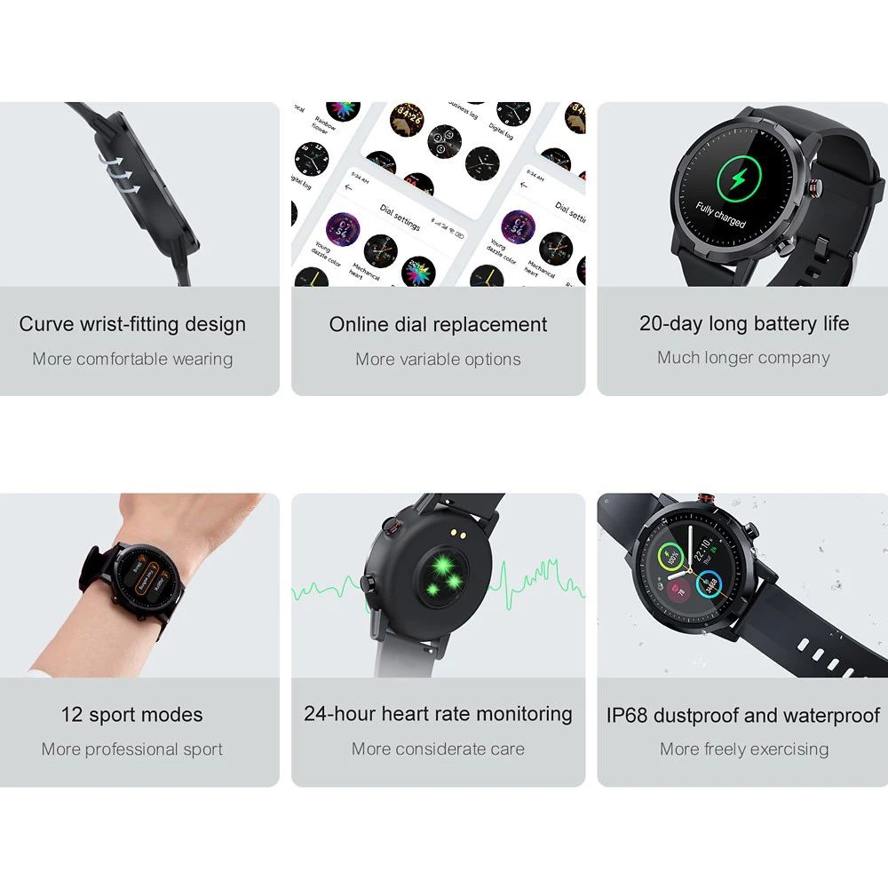 Haylou RT Smartwatch 12 Workout Modes Custom Watch Faces Health Monitor Fashion Sports Watch - Black