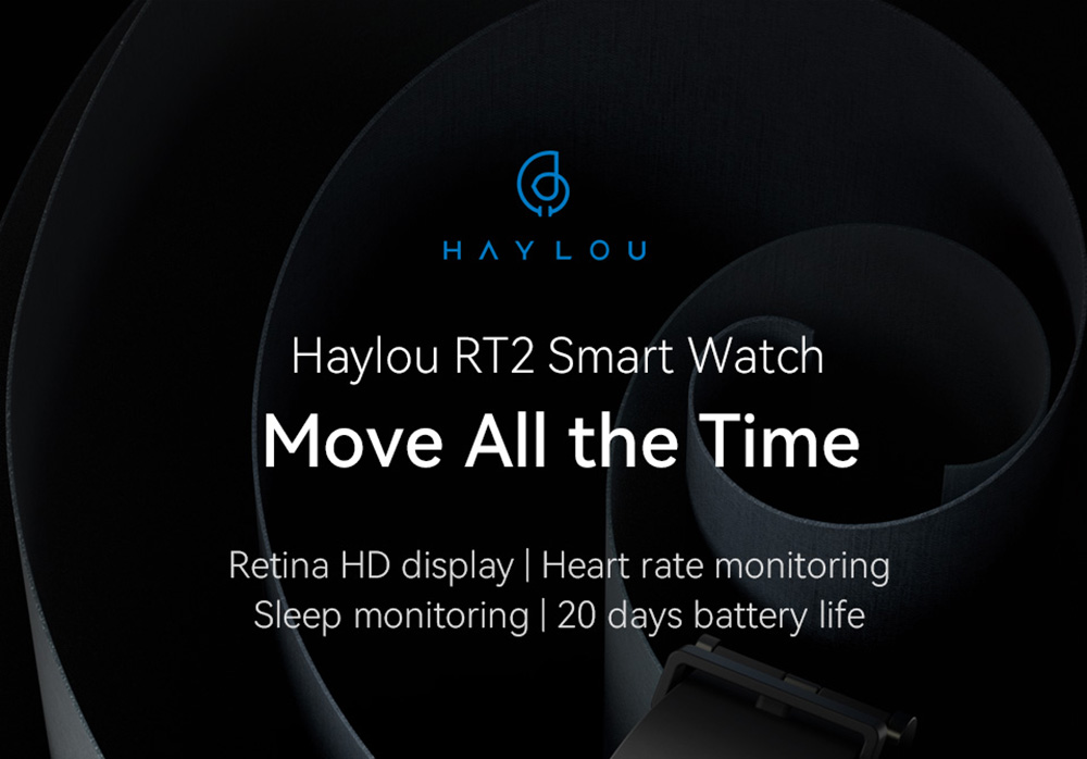 Haylou RT2 Smartwatch 12 Sports Modes Custom Watch Face Health Monitor Sports Watch - Black
