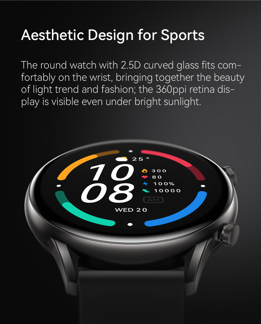 Haylou RT2 Smartwatch 12 Sports Modes Custom Watch Face Health Monitor Sports Watch - Black