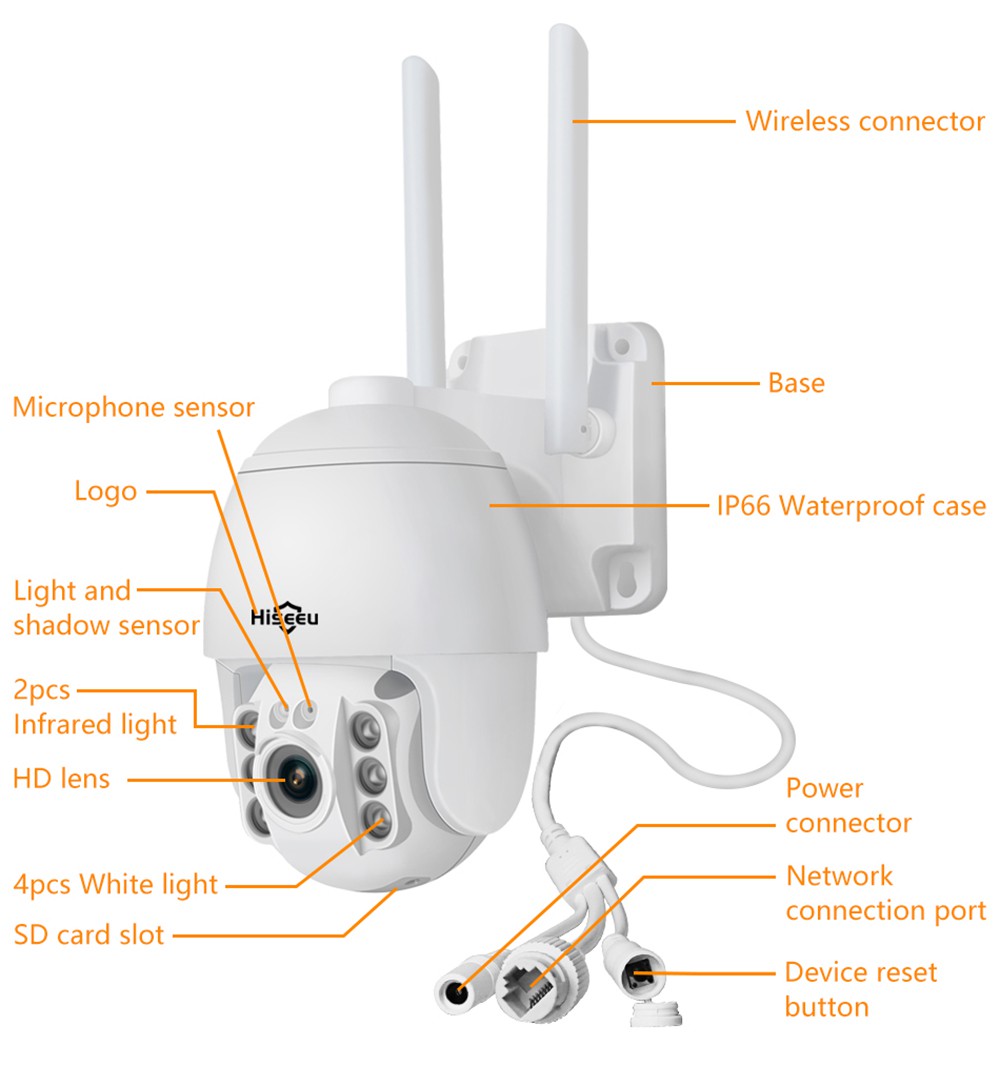 Hiseeu 1536P Wireless PTZ IP Camera WIFI 5X Digital Zoom Outdoor Security Camera with 64G SD Card
