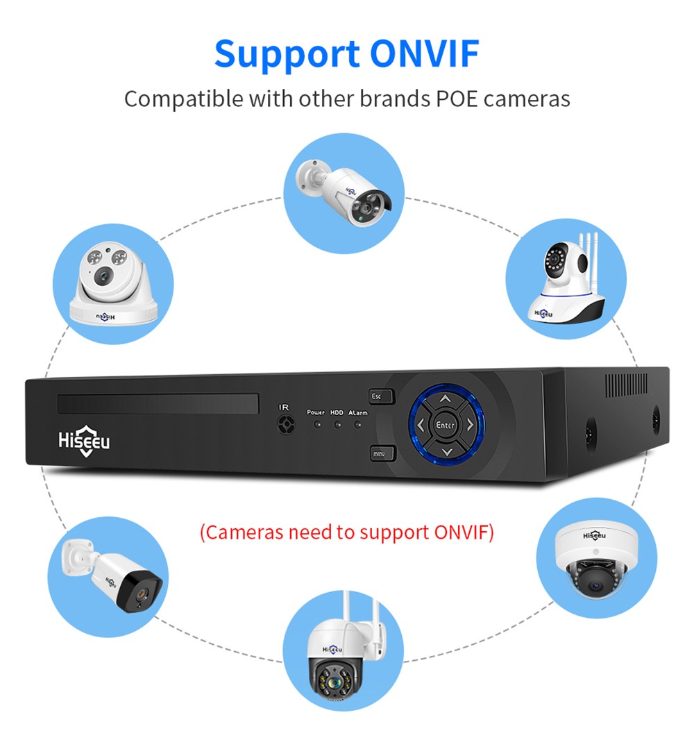 Hiseeu 3MP H.265 8CH POE Security Surveillance Camera System Kit Set AI Face Detection Audio Record IP Home