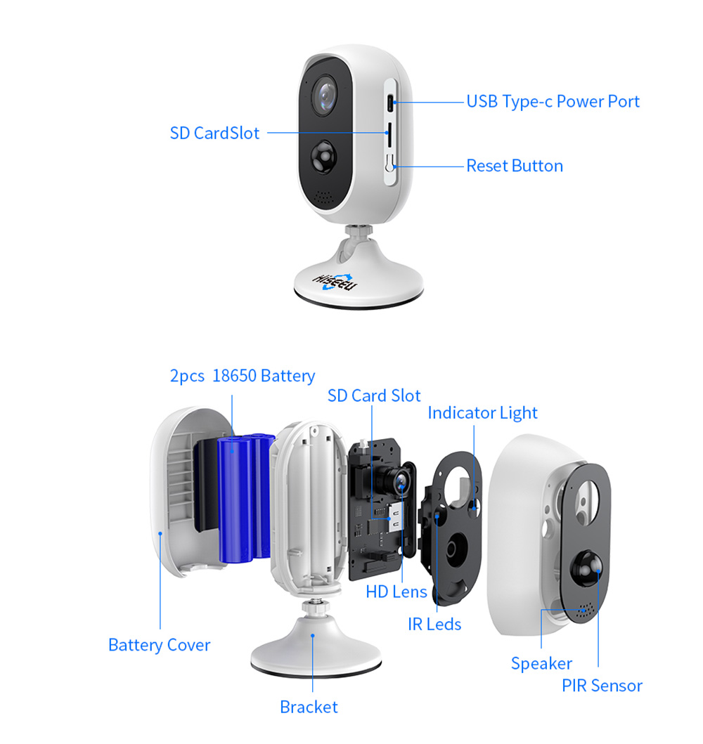 Hiseeu C30 1536P 3MP Wireless Battery IP Camera