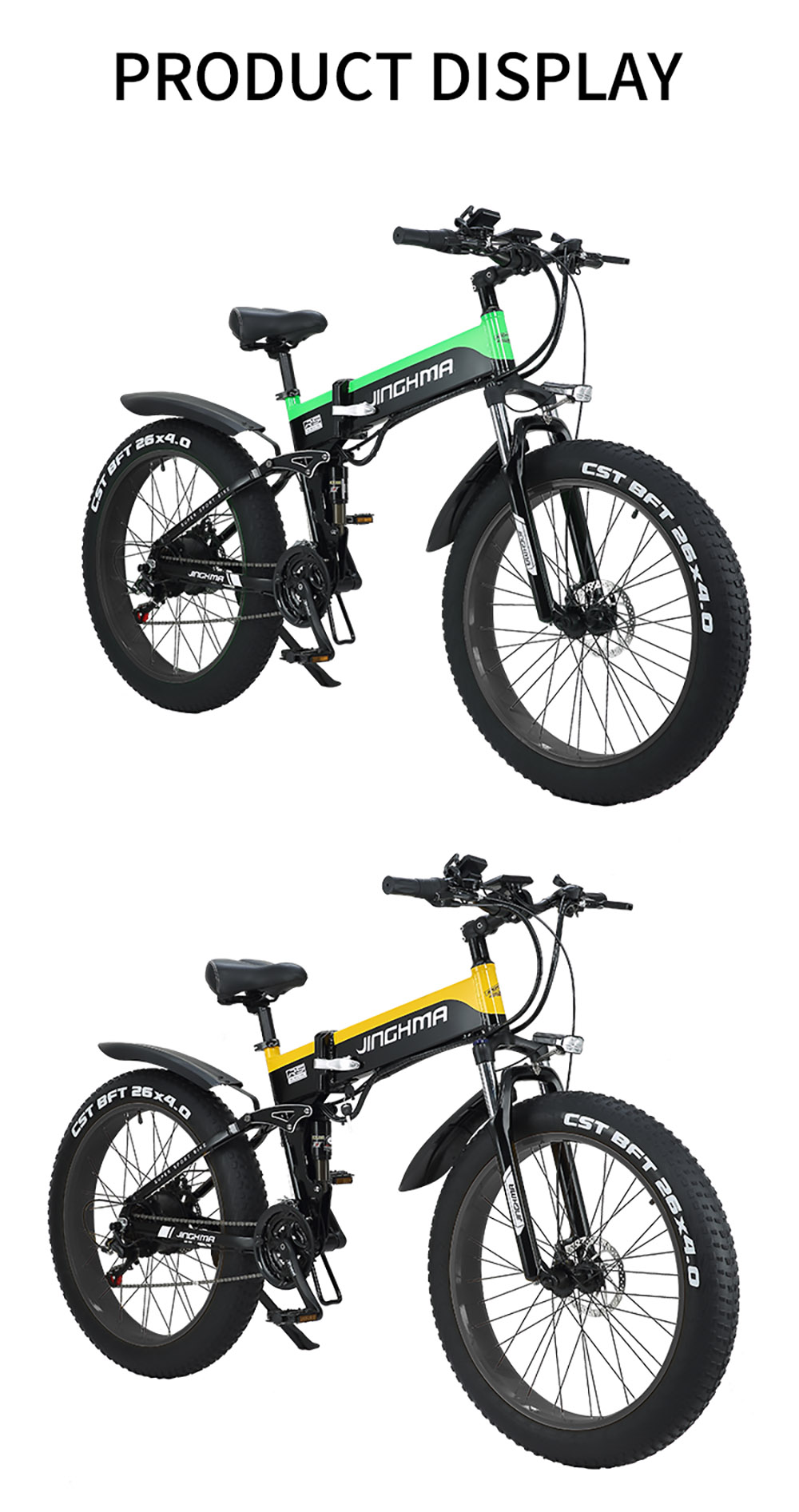 JINGHMA R5 1000W 48V 12.8Ah 26*4.0 Inch Fat Electric Bicycle 50km/h Max Speed 100km Range with 2 Batteries