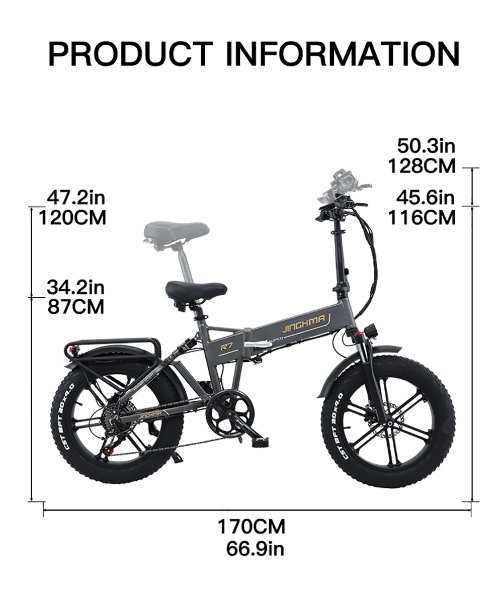 JINGHMA R7 800W 48V 12.8Ah 20 Inch Tire Electric Bicycle 45km/h Max Speed 50km Range 180kg Max Load with 2 Batteries