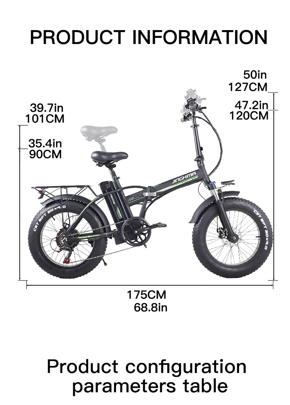 JINGHMA R8 500W 48V 15Ah 20 Inch Tire Electric Bicycle 40km/h Max Speed 90km Range 120kg Max Load