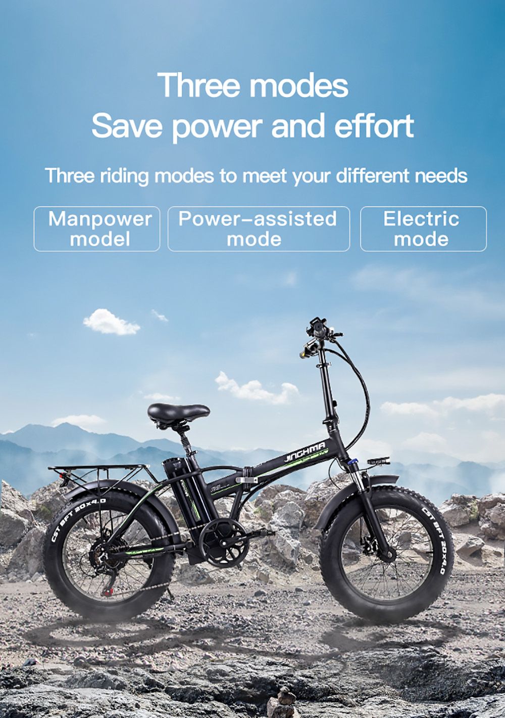 JINGHMA R8 500W 48V 15Ah 20 Inch Tire Electric Bicycle 40km/h Max Speed 90km Range 120kg Max Load