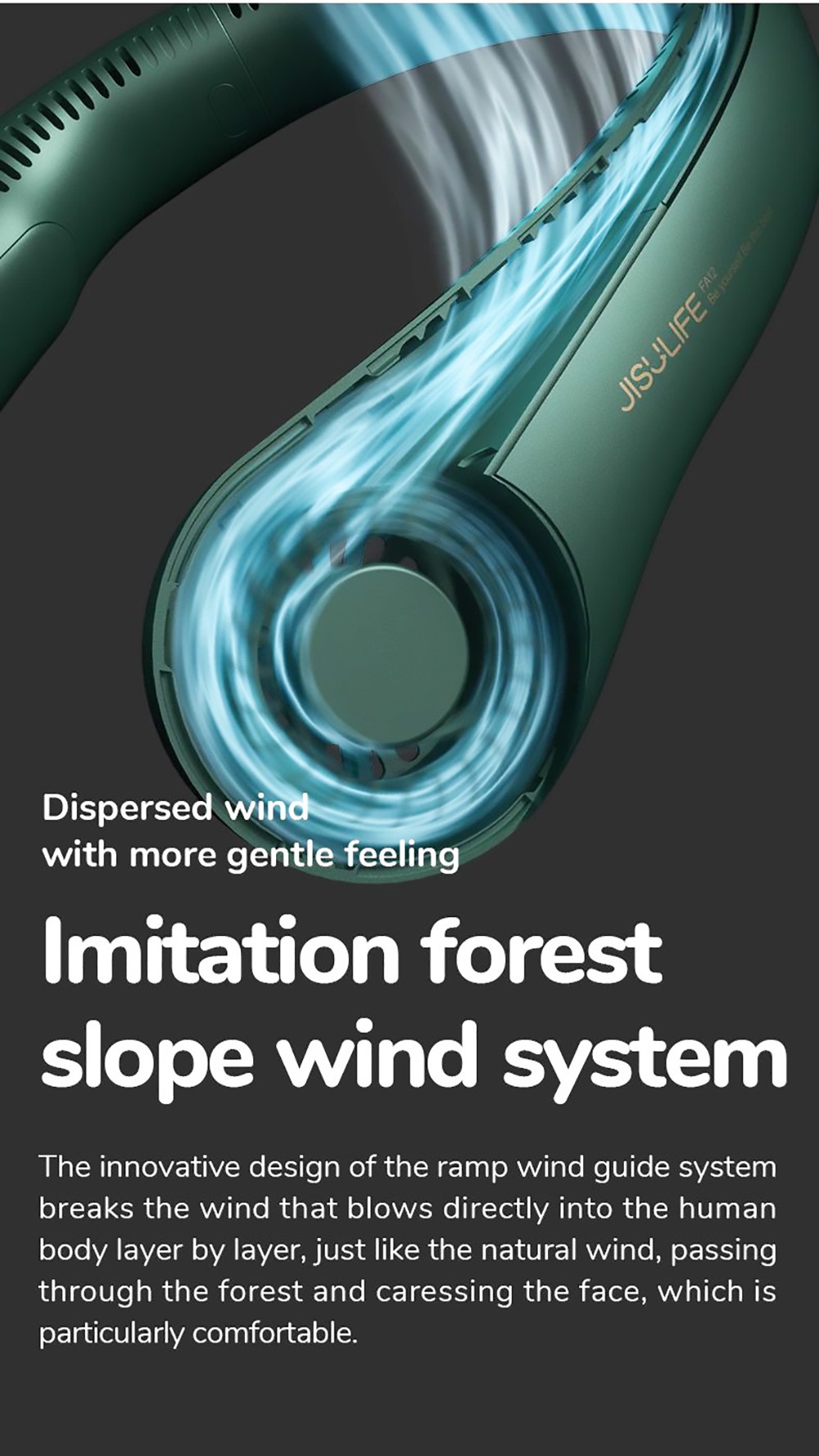 JISULIFE F12 Mini Neck Fan Portable Bladeless USB Rechargeable Mute Sports Fans for Outdoor Ventilador Portatil Abanicos