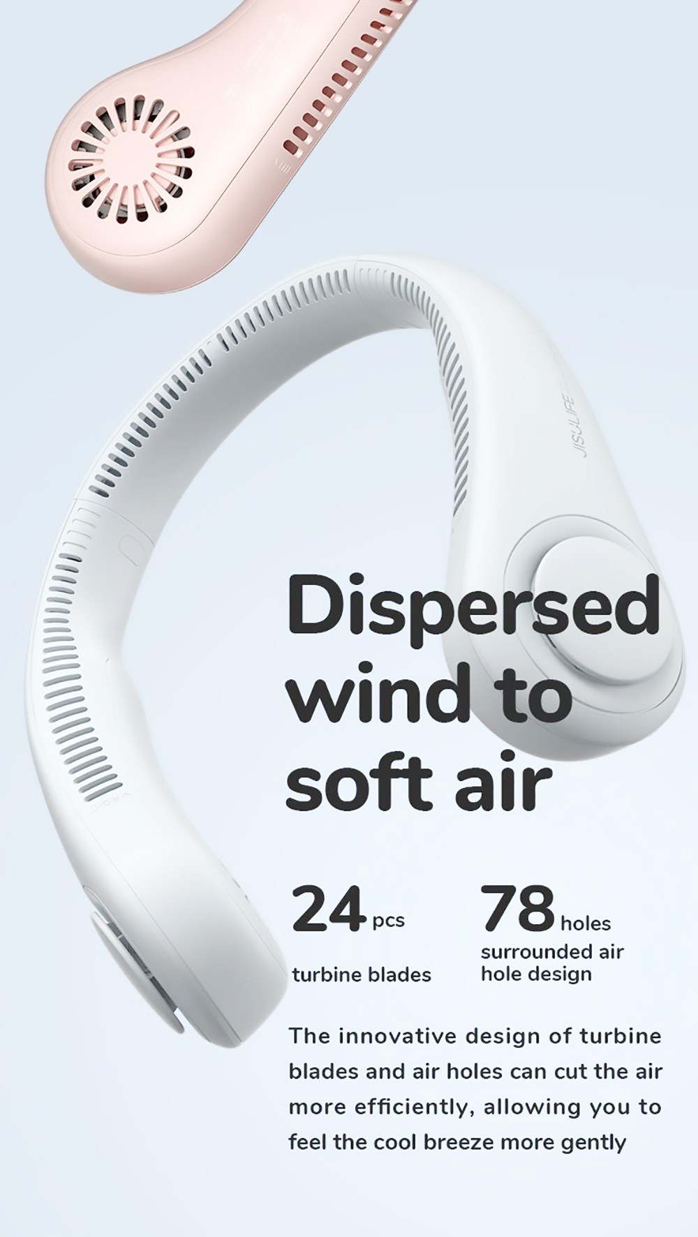 JISULIFE F12 Mini Neck Fan Portable Bladeless USB Rechargeable Mute Sports Fans for Outdoor Ventilador Portatil Abanicos