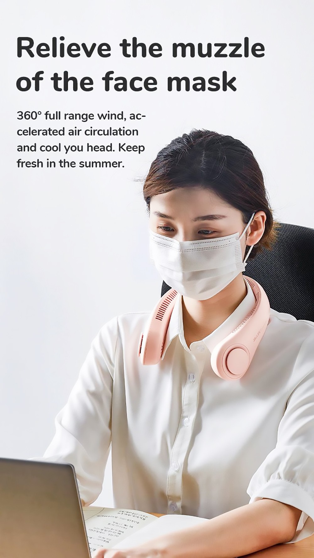 JISULIFE F12 Mini Neck Fan Portable Bladeless USB Rechargeable Mute Sports Fans for Outdoor Ventilador Portatil Abanicos