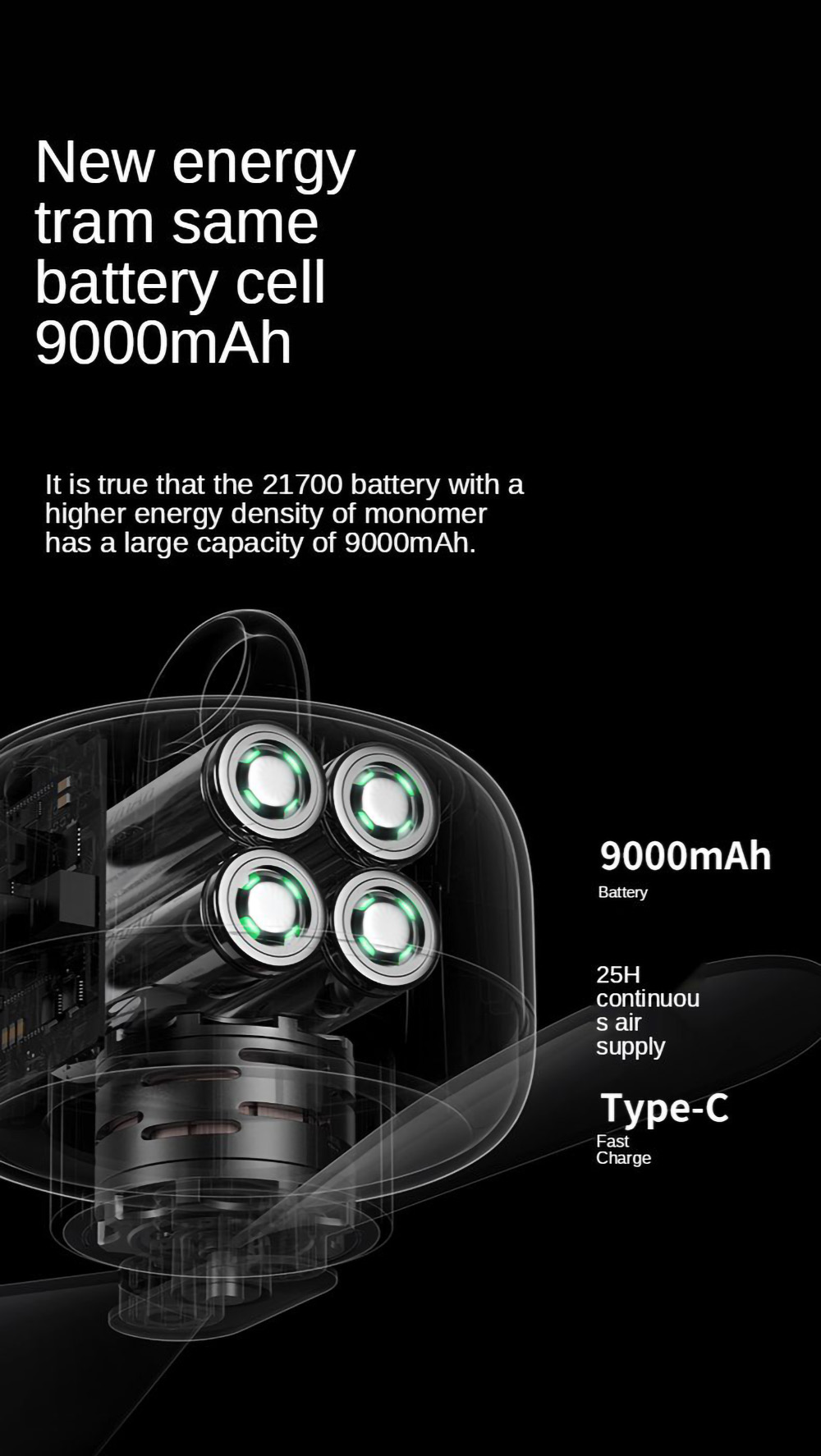 JISULIFE F16 Ceiling Fan USB Rechargeable Portable Household Electric Hanging Fans with Remote Control