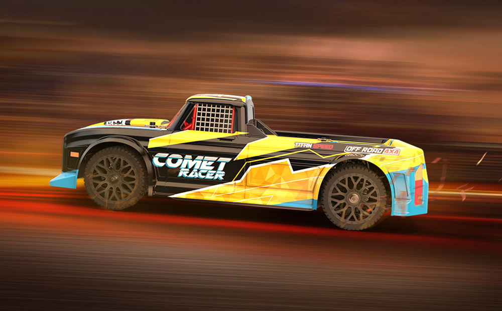 JJRC Q125 1/10 Racing Car All Road Brushed 4WD RTR RC Car High Speed Off-Road with 2 Batteries- Yellow