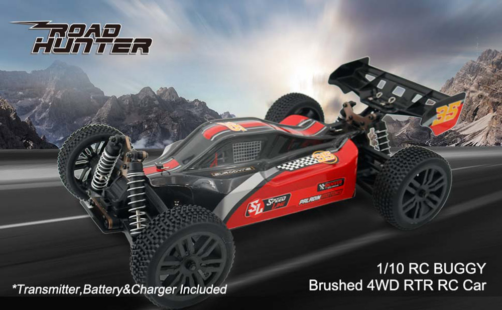 JJRC Q126 1/10 Racing Car Buggy Brushed 4WD RTR RC Car High Speed Off-Road with 2 Batteries - Red