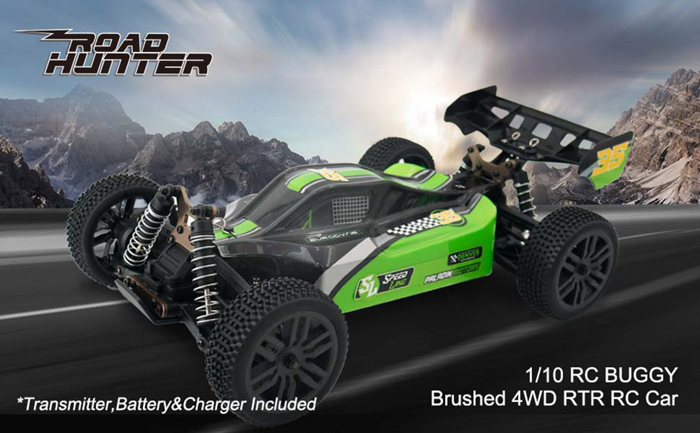 JJRC Q126 1/10 Racing Car Buggy Brushed 4WD RTR RC Car High Speed Off-Road with 2 Batteries- Green