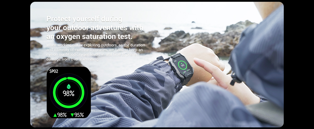 KOSPET TANK M1 Smartwatch 1.72'' Screen SpO2 HR BP Monitor Fitness Tracker IP69 Waterproof Sports Watch - Black
