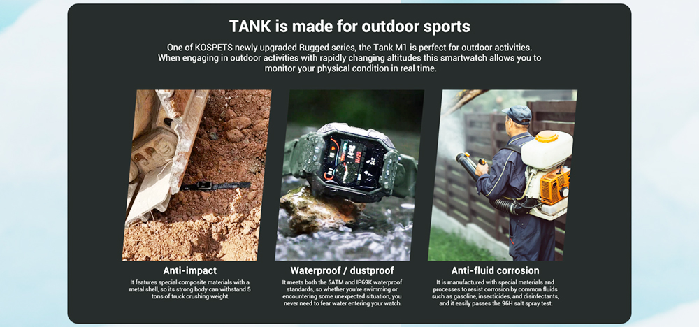 KOSPET TANK M1 Smartwatch 1.72'' Screen SpO2 HR BP Monitor Fitness Tracker IP69 Waterproof Sports Watch - Green