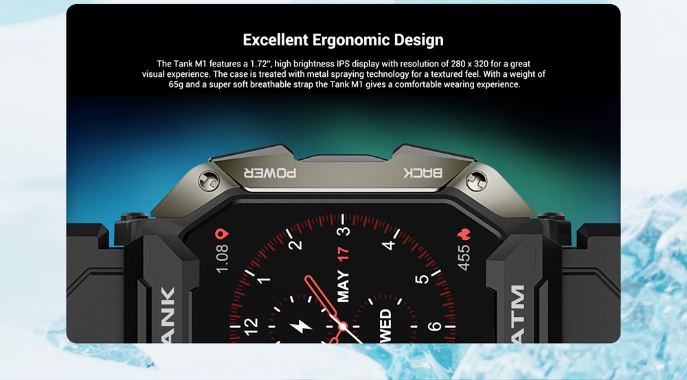 KOSPET TANK M1 Smartwatch 1.72'' Screen SpO2 HR BP Monitor Fitness Tracker IP69 Waterproof Sports Watch - Green