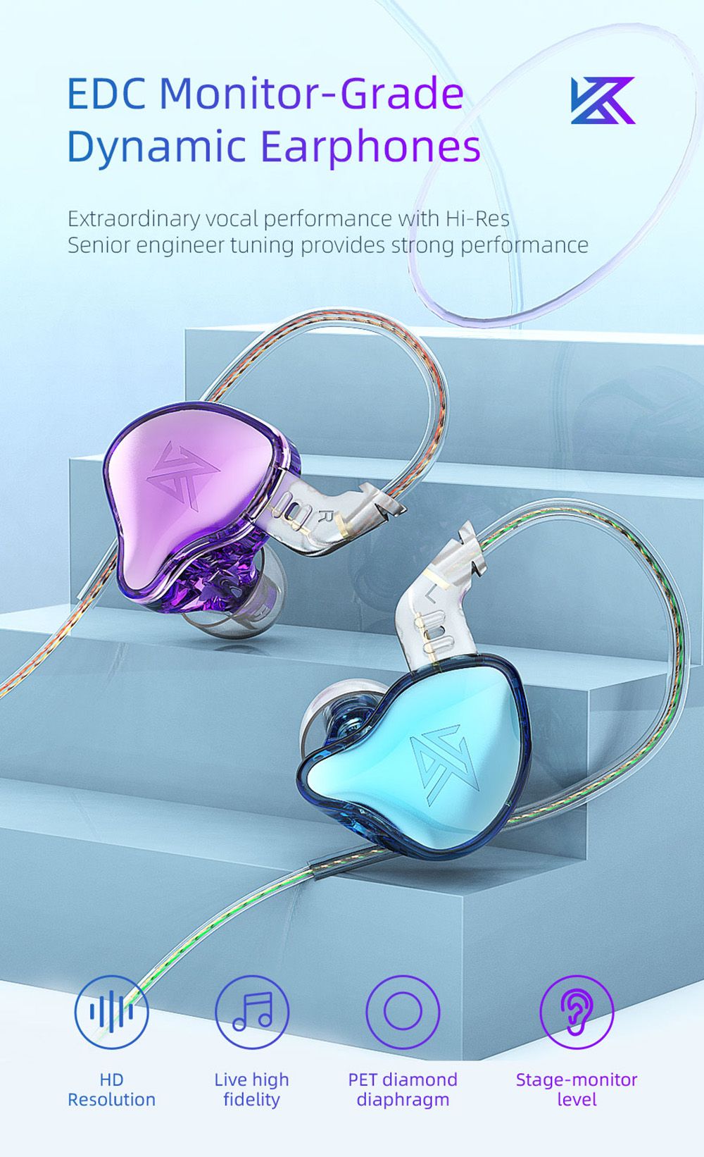 KZ EDC Wired Earphones HiFi Noise Cancelling with Mic Colorful