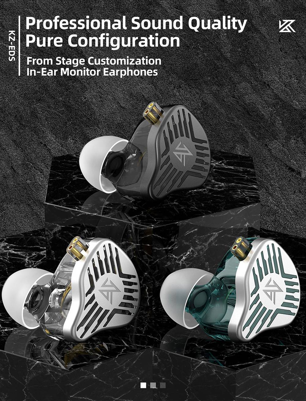 KZ EDS Wired Earphones In-Ear Dual Magnetic Dynamic Drivers HiFi In Ear with Mic for Musician Audiophile - Transparent