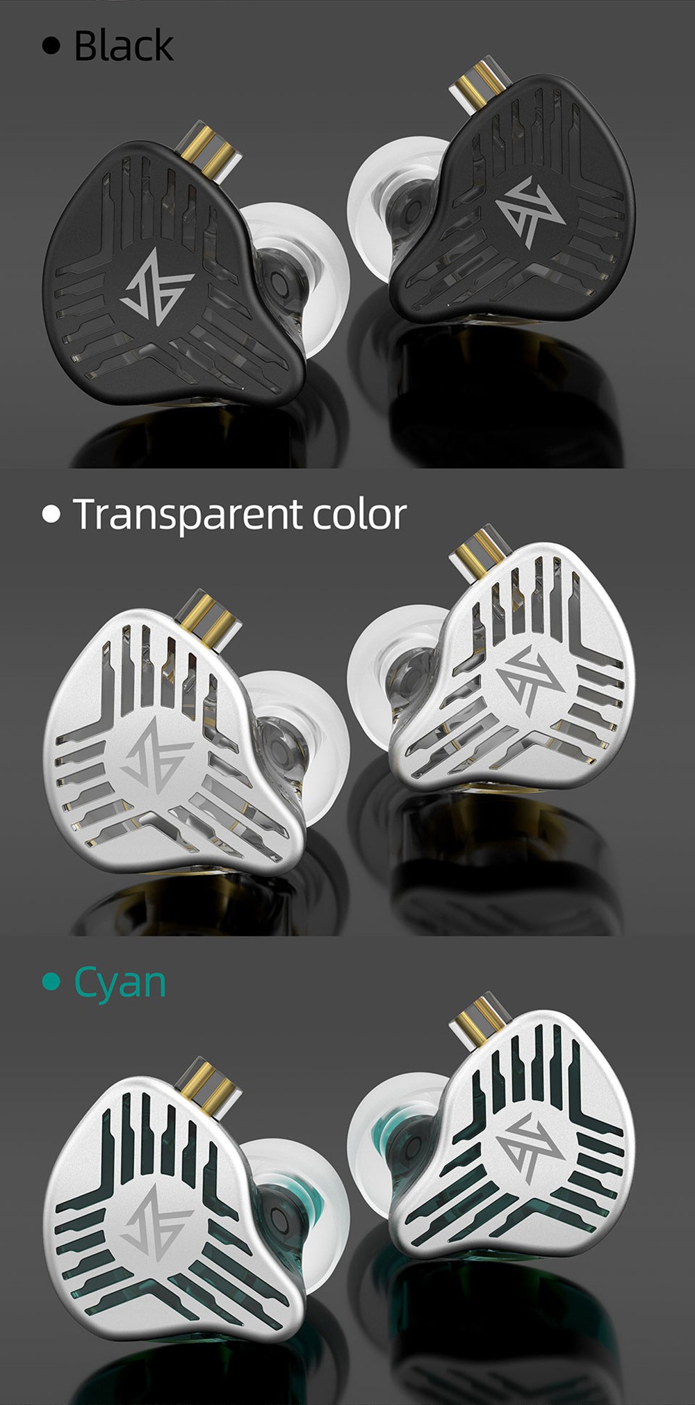 KZ EDS Wired Earphones In-Ear Dual Magnetic Dynamic Drivers HiFi In Ear with Mic for Musician Audiophile - Transparent