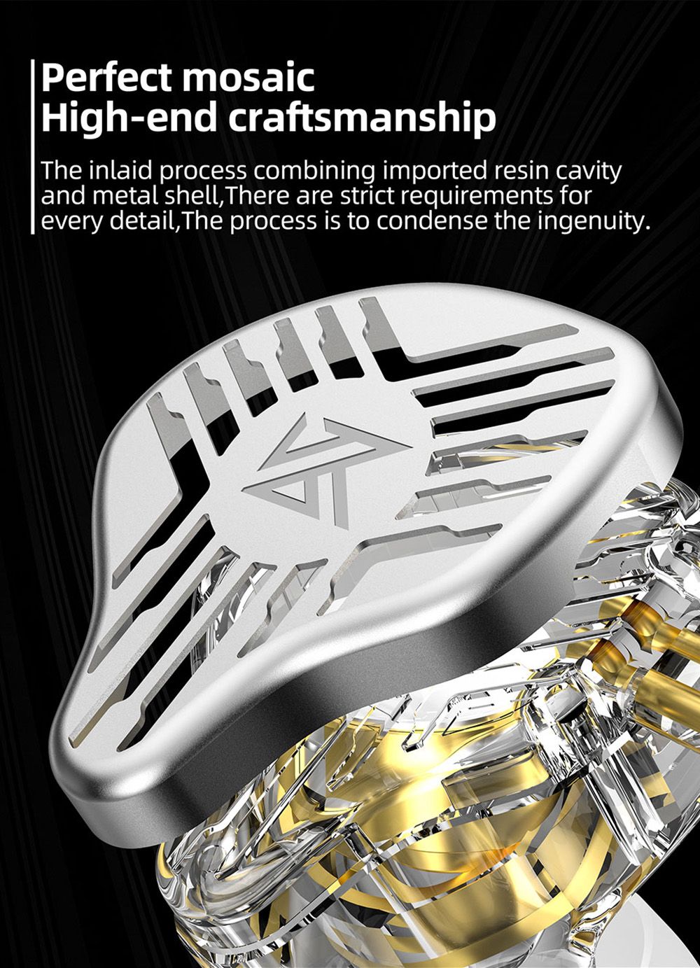 KZ EDS Wired Earphones In-Ear Dual Magnetic Dynamic Drivers HiFi In Ear with Mic for Musician Audiophile - Transparent