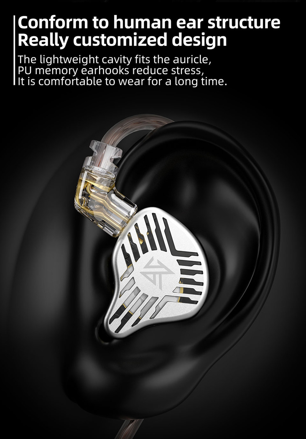 KZ EDS Wired Earphones In-Ear Dual Magnetic Dynamic Drivers HiFi In Ear with Mic for Musician Audiophile - Transparent