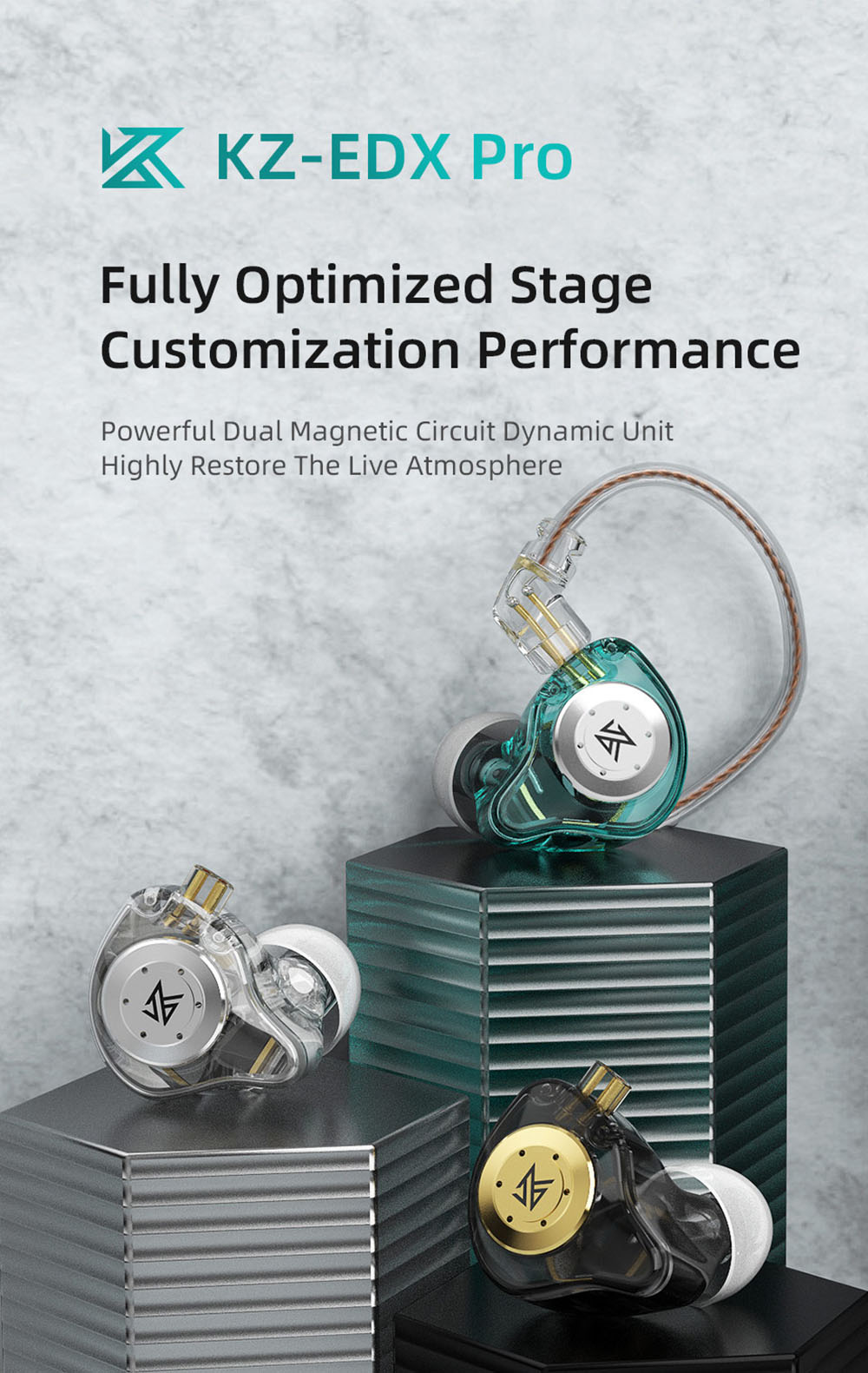 KZ EDX Pro In Ear Wired Earphones HiFi Bass Monitor Headset Noise Cancelling with Mic- Crystal