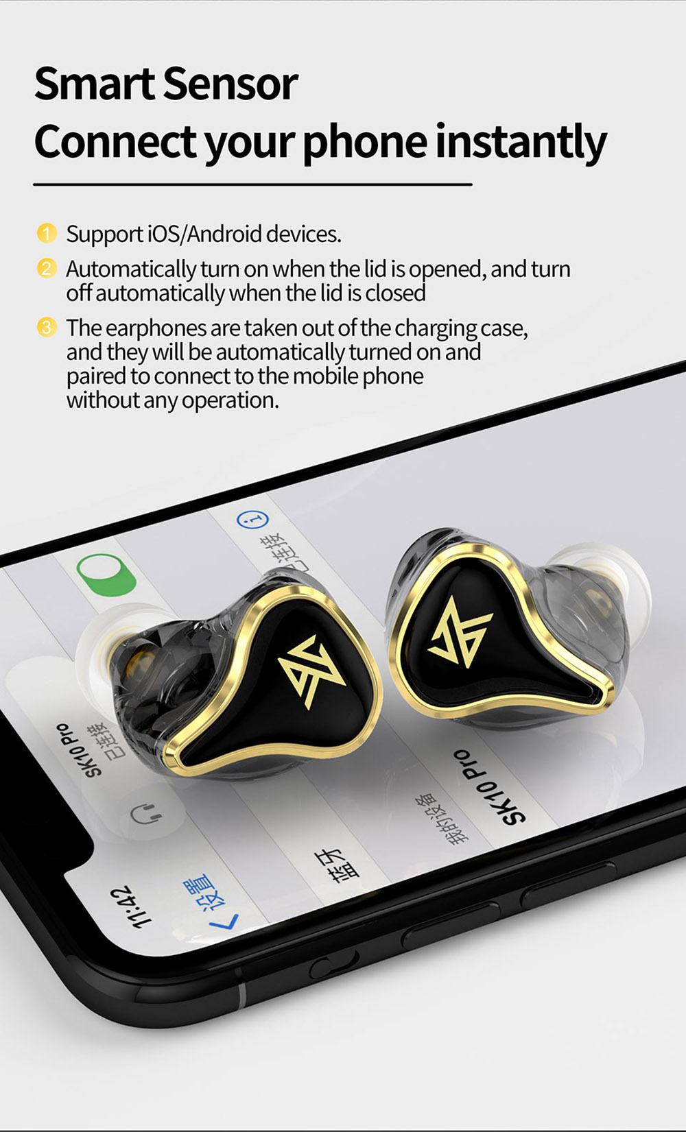 KZ SK10 Pro TWS Earphones Bluetooth 5.2 Wireless Hybrid HiFi Gaming Earbuds Noise Cancelling - Black