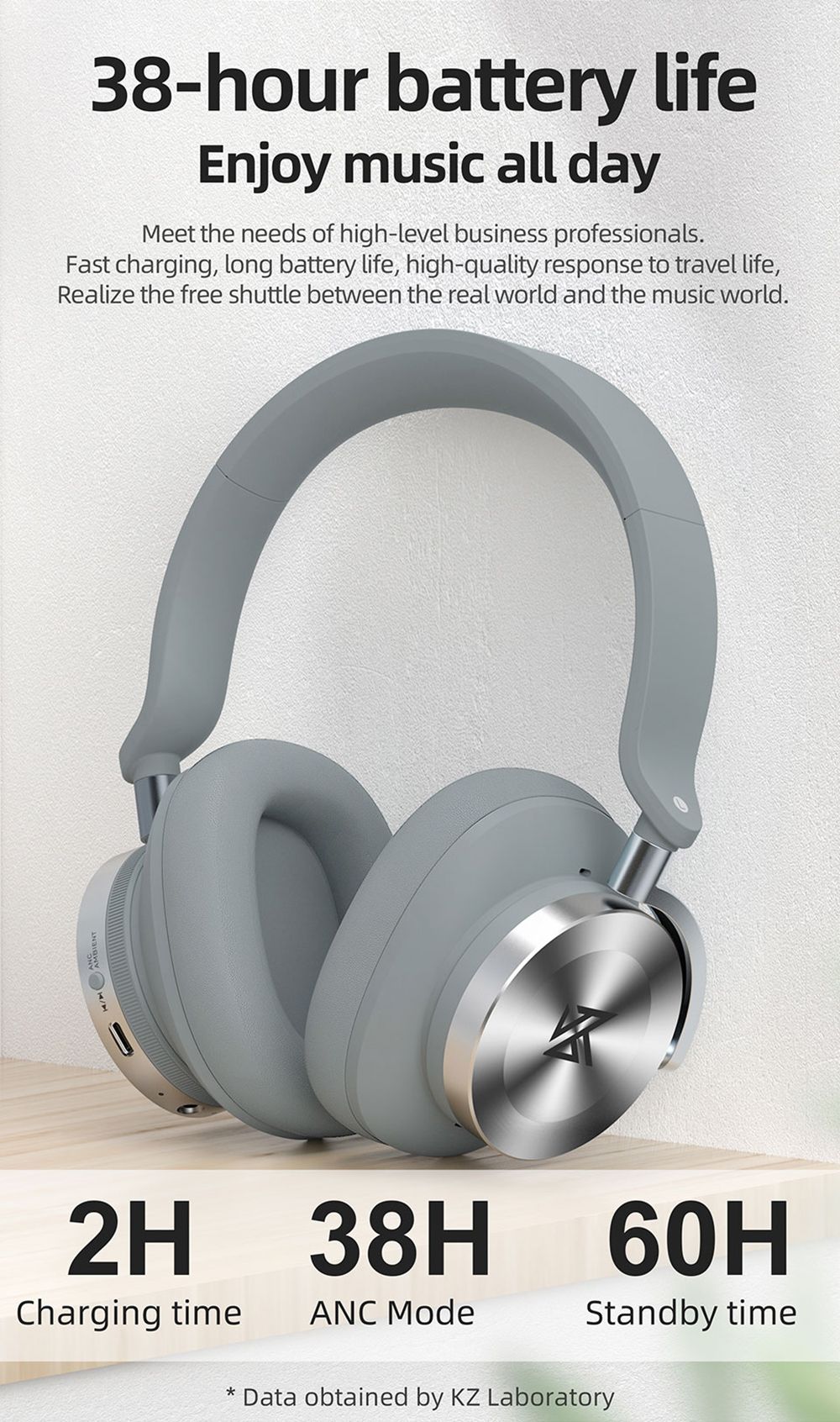 KZ T10 ANC Double-Fed Active Noise Cancellation Wireless Headphones Bluetooth 5.0 with Mic Music Headset - Silver