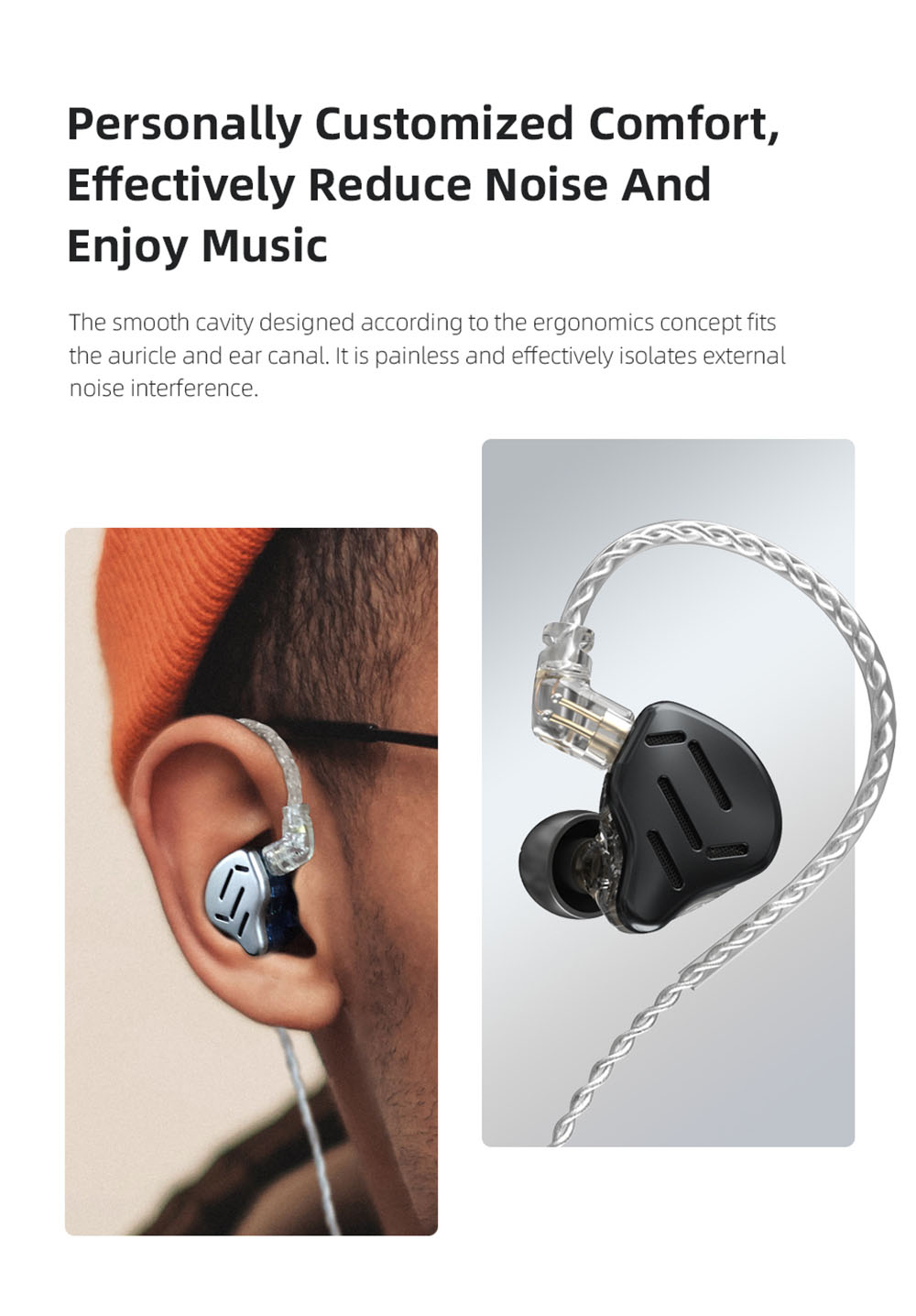 KZ ZAX In Ear Wired Earphones 1DD+7BA HiFi Bass Monitor Headset Hybrid technology Noise Cancelling with Mic- Black