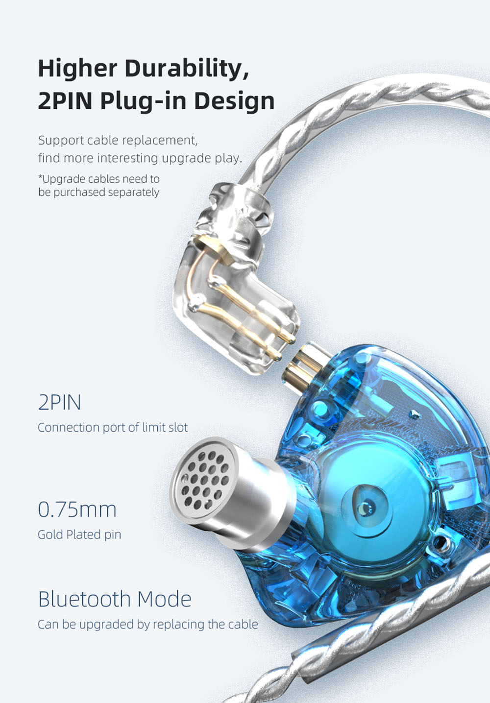 KZ ZAX In Ear Wired Earphones 1DD+7BA HiFi Bass Monitor Headset Hybrid technology Noise Cancelling with Mic- Silver