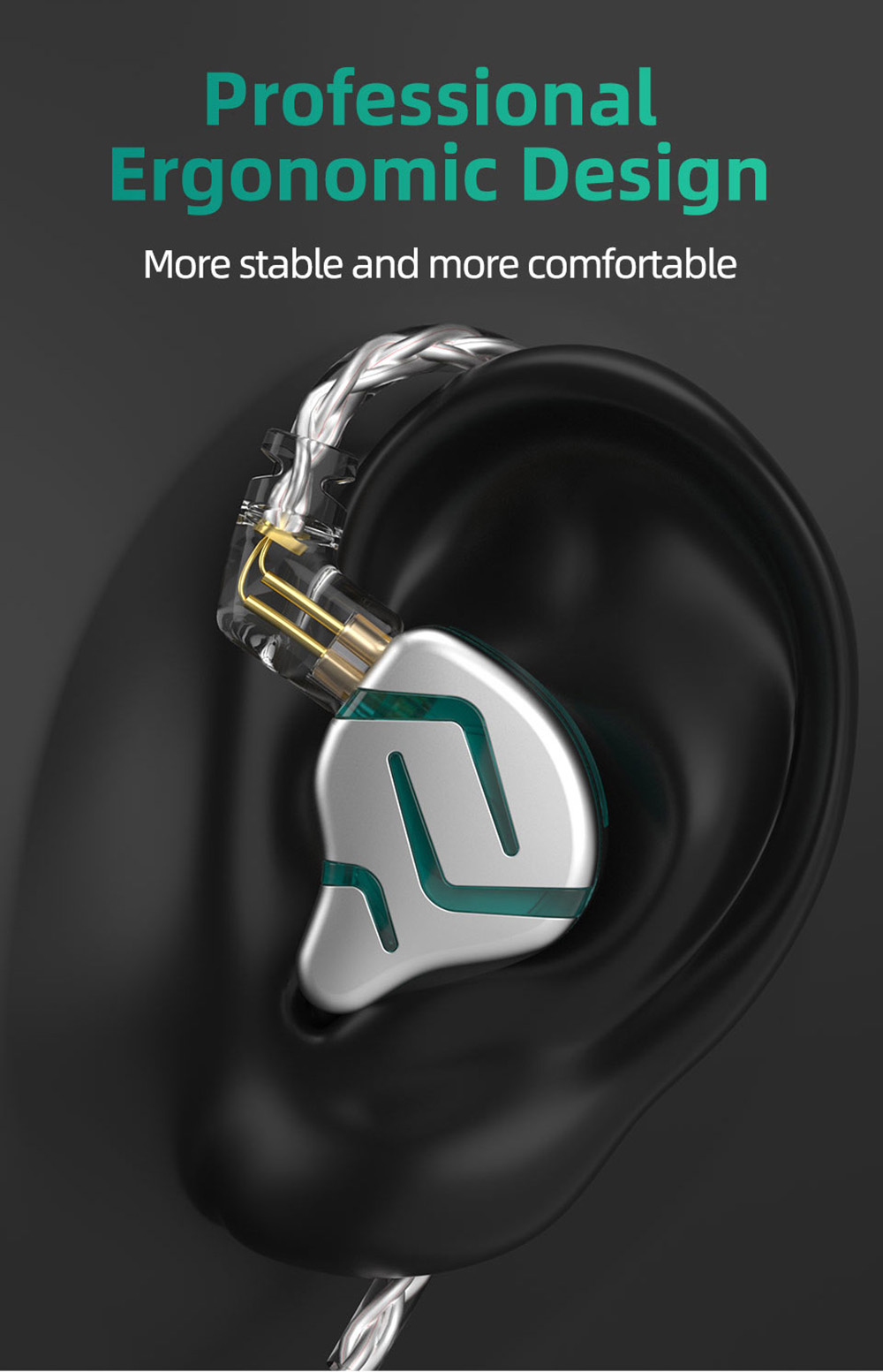 KZ ZES Electrostatic+Dynamic Wired HiFi Earphone Bass Earbuds In-Ear Monitor Noise Cancelling with Mic - Silver